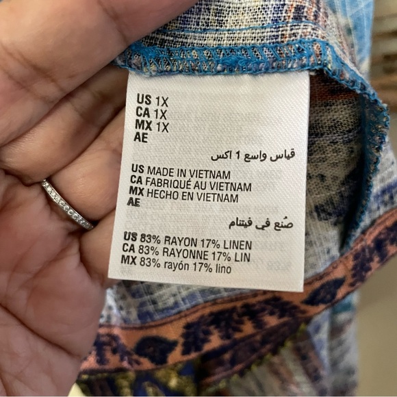 JM Collection Open Front Kimono Cardigan Linen Blend Jacquard Print Sz 1X B33 - Picture 9 of 14